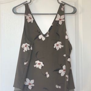 Olive floral tank top